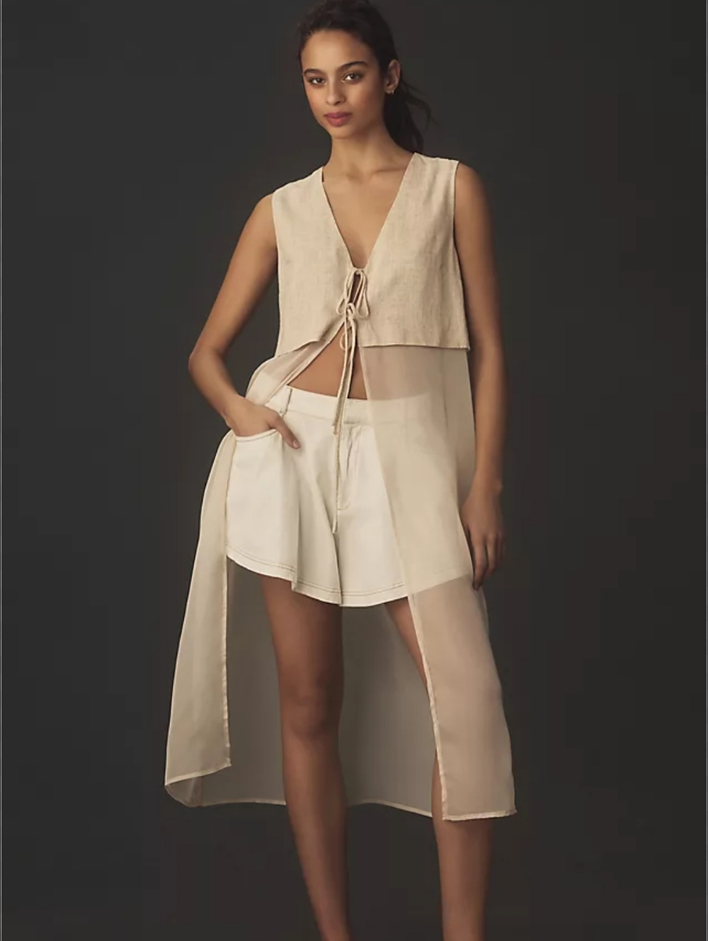 Sunday in Brooklyn Anthropologie Linen Blend Sheer Twofer Tunic Vest O/S Boho